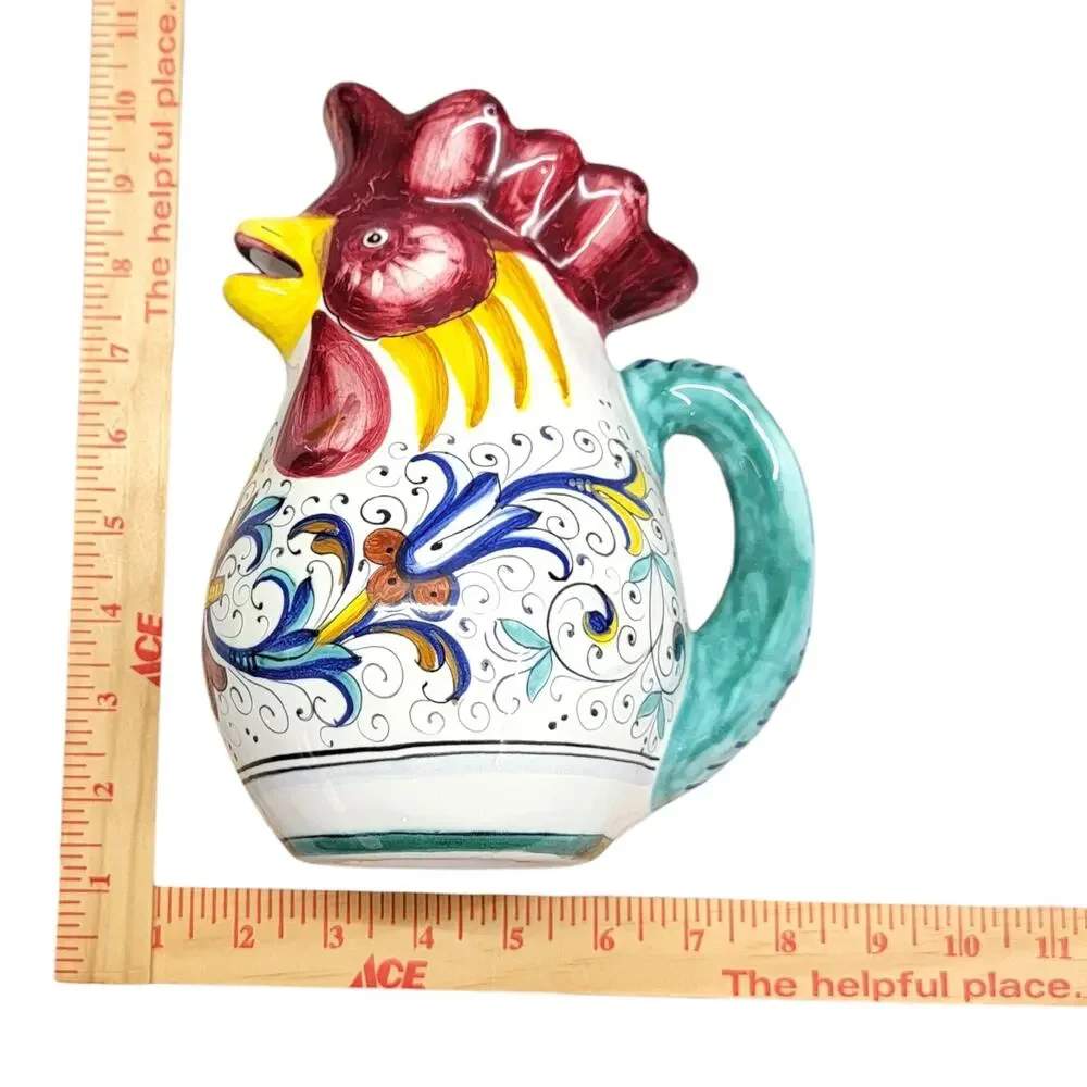 FIMA Deruta Ricco Deruta Ceramic Rooster Pitcher 0.5L Made in Italy Good Luck